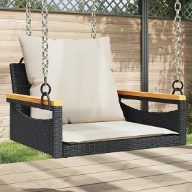 Banco columpio con cojines ratán sintético negro 63x62x40 cm en Bancos de jardín | Comprar online en Foru.es