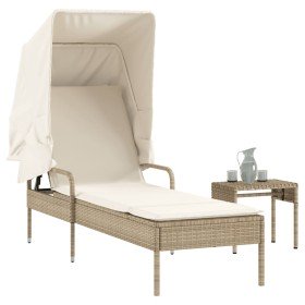 Tumbona con capota y mesa ratán sintético beige en Tumbonas | Comprar online en Foru.es