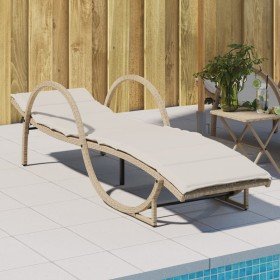 Tumbona con cojín ratán sintético beige 60x199x42 cm en Tumbonas | Comprar online en Foru.es