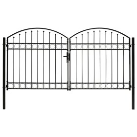 Cancela de valla doble puerta con arco 300x150 cm acero negro de vidaXL, Puertas de jardín - Ref: Foro24-143090, Precio: 358,...