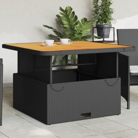Mesa de jardín madera de acacia y ratán PE negro 110x110x71 cm en Mesas de jardín | Comprar online en Foru.es