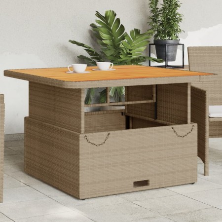 Mesa de jardín madera de acacia y ratán PE beige 110x110x71 cm en Mesas de jardín | Comprar online en Foru.es
