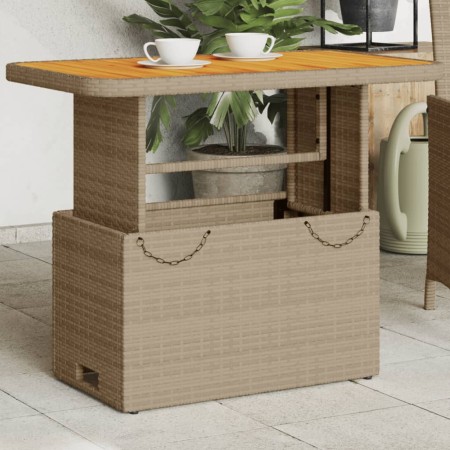 Mesa de jardín ratán sintético madera acacia beige 90x55x71 cm en Mesas de jardín | Comprar online en Foru.es