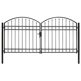 Doppeltüriges Zauntor mit Bogen 300x125 cm aus schwarzem Stahl von vidaXL, Gartentore - Ref: Foro24-143089, Preis: 453,06 €, ...