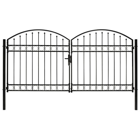 Cancela de valla doble puerta con arco 300x125 cm acero negro de vidaXL, Puertas de jardín - Ref: Foro24-143089, Precio: 465,...