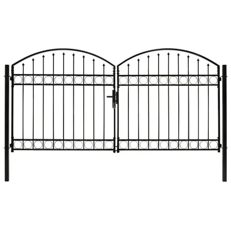 Double door fence gate with arch 300x125 cm black steel by vidaXL, garden gates - Ref: Foro24-143089, Price: 453,06 €, Discou...