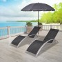 Tumbonas con sombrilla aluminio negro de vidaXL, Tumbonas - Ref: Foro24-42161, Precio: 172,95 €, Descuento: %
