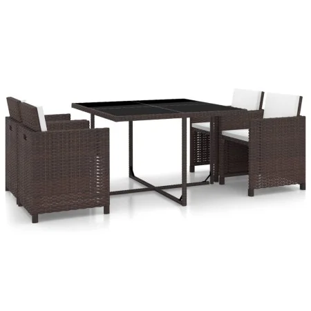 Set de comedor jardín 5 pzas y cojines ratán sintético marrón de vidaXL, Conjuntos de jardín - Ref: Foro24-43899, Precio: 263...