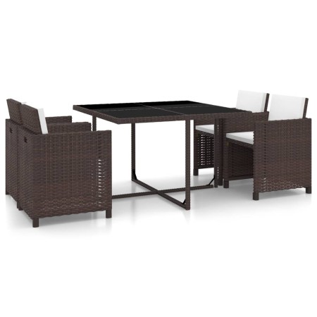 Set de comedor jardín 5 pzas y cojines ratán sintético marrón de vidaXL, Conjuntos de jardín - Ref: Foro24-43899, Precio: 339...