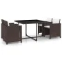 Set de comedor jardín 5 pzas y cojines ratán sintético marrón de vidaXL, Conjuntos de jardín - Ref: Foro24-43899, Precio: 263...
