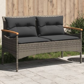 Banco de jardín con cojines ratán sintético gris 116x62,5x74 cm en Bancos de jardín | Comprar online en Foru.es