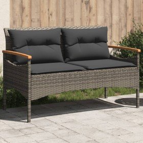 Banco de jardín con cojines ratán sintético gris 116x62,5x74 cm en Bancos de jardín | Comprar online en Foru.es