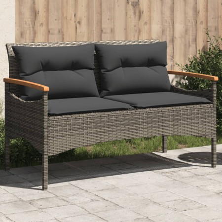Banco de jardín con cojines ratán sintético gris 116x62,5x74 cm en Bancos de jardín | Comprar online en Foru.es
