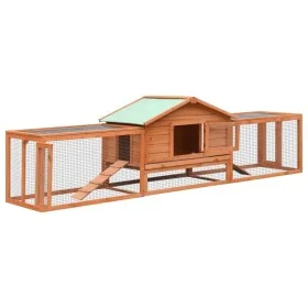 Conejera madera maciza pino y abeto 310x70x87 cm de vidaXL, Jaulas y habitáculos para animales pequeños - Ref: Foro24-170642,...