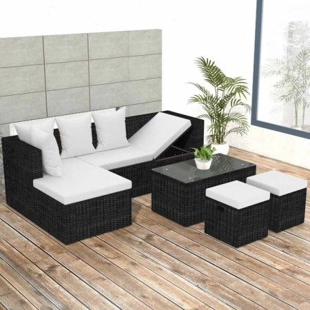 Set muebles de jardín 4 piezas y cojines ratán sintético negro de vidaXL, Conjuntos de jardín - Ref: Foro24-42586, Precio: 44...