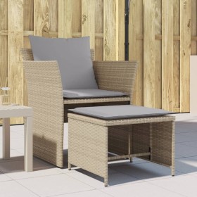 Sillón de jardín con reposapiés ratán sintético beige en Conjuntos de jardín | Comprar online en Foru.es