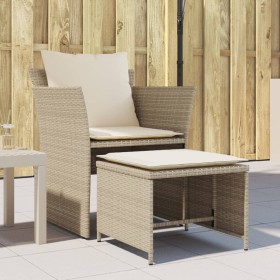 Sillón de jardín con reposapiés ratán sintético beige en Conjuntos de jardín | Comprar online en Foru.es