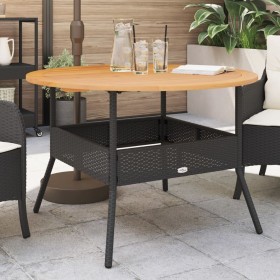 Mesa de jardín superficie madera acacia ratán negro Ø110x71 cm en Mesas de jardín | Comprar online en Foru.es