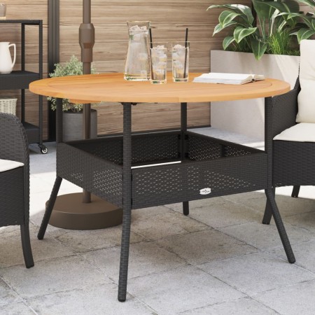 Mesa de jardín superficie madera acacia ratán negro Ø110x71 cm en Mesas de jardín | Comprar online en Foru.es