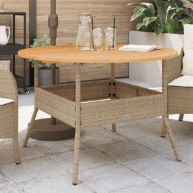 Mesa de jardín superficie de madera ratán PE beige Ø110x71 cm en Mesas de jardín | Comprar online en Foru.es