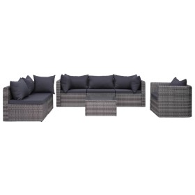 Set de sofás de jardín 7 piezas y cojines ratán sintético gris de vidaXL, Conjuntos de jardín - Ref: Foro24-44158, Precio: 96...