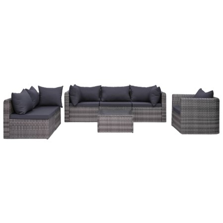 Set de sofás de jardín 7 piezas y cojines ratán sintético gris de vidaXL, Conjuntos de jardín - Ref: Foro24-44158, Precio: 96...