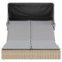 Tumbona doble con capota y cojines ratán sintético beige en Tumbonas | Comprar online en Foru.es