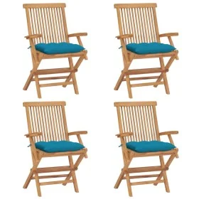Sillas de jardín 4 uds madera teca con cojines azul claro de vidaXL, Sillas de jardín - Ref: Foro24-3065636, Precio: 349,23 €...