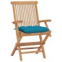 Sillas de jardín 4 uds madera teca con cojines azul claro de vidaXL, Sillas de jardín - Ref: Foro24-3065636, Precio: 386,72 €...