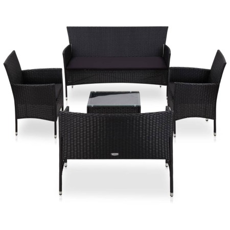 Set muebles de jardín 5 piezas y cojines ratán sintético negro de vidaXL, Conjuntos de jardín - Ref: Foro24-45895, Precio: 27...