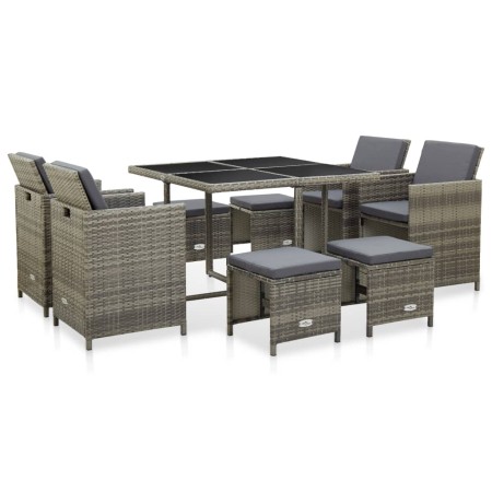Set de comedor de jardín 9 pzas y cojines ratán sintético gris de vidaXL, Conjuntos de jardín - Ref: Foro24-46536, Precio: 53...