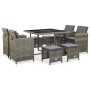 Set de comedor de jardín 9 pzas y cojines ratán sintético gris de vidaXL, Conjuntos de jardín - Ref: Foro24-46536, Precio: 53...