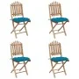 Set de comedor de jardín plegable con cojines 5 piezas bambú de vidaXL, Conjuntos de jardín - Ref: Foro24-3063979, Precio: 28...