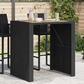 Mesa alta jardín superficie madera ratán PE negro 105x80x110 cm en Mesas de jardín | Comprar online en Foru.es