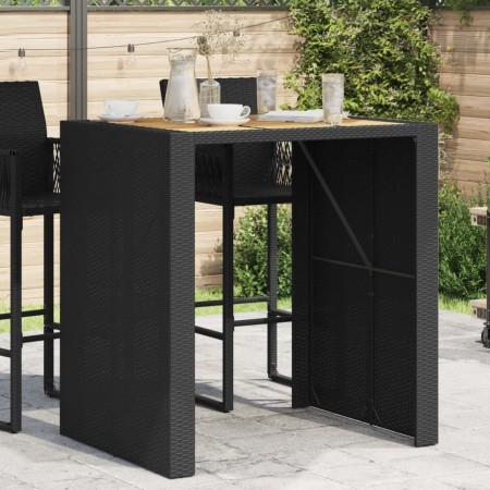 Mesa alta jardín superficie madera ratán PE negro 105x80x110 cm en Mesas de jardín | Comprar online en Foru.es
