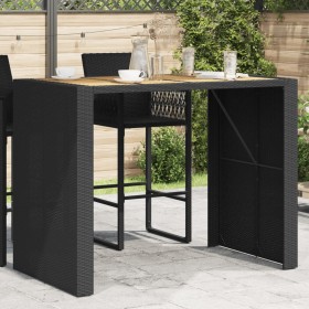 Mesa alta jardín superficie madera ratán PE negro 145x80x110 cm en Mesas de jardín | Comprar online en Foru.es