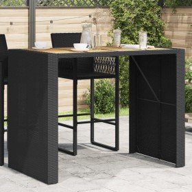Mesa alta jardín superficie madera ratán PE negro 145x80x110 cm en Mesas de jardín | Comprar online en Foru.es