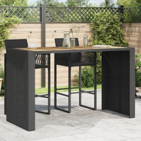 Mesa alta jardín superficie madera ratán PE negro 185x80x110 cm en Mesas de jardín | Comprar online en Foru.es