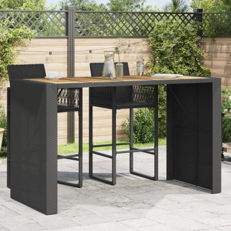 Mesa alta jardín superficie madera ratán PE negro 185x80x110 cm en Mesas de jardín | Comprar online en Foru.es