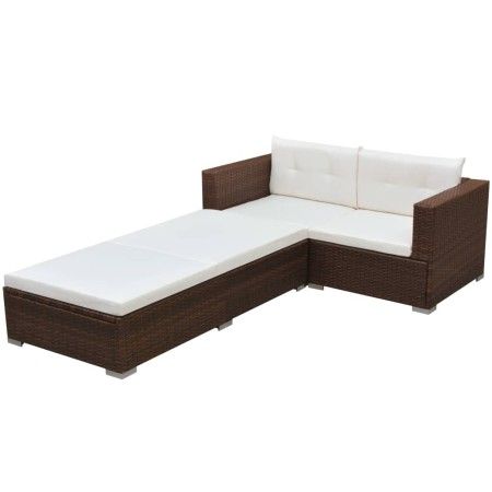 Set muebles de jardín 3 piezas y cojines ratán sintético marrón de vidaXL, Conjuntos de jardín - Ref: Foro24-42747, Precio: 3...
