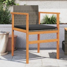 Sillas de jardín y cojines 2 uds ratán PE gris y madera maciza en Sillas de jardín | Comprar online en Foru.es