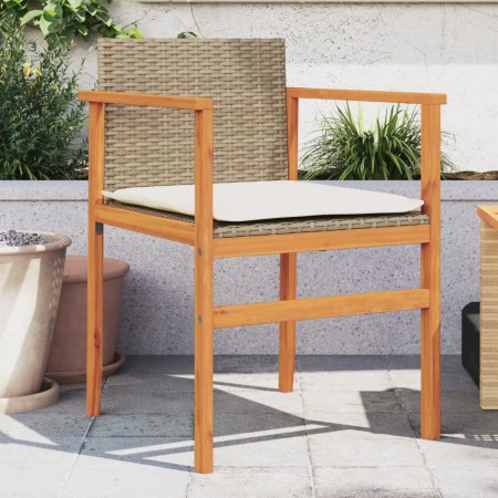 Sillas de jardín con cojín 2 uds ratán PE beige y madera acacia en Sillas de jardín | Comprar online en Foru.es