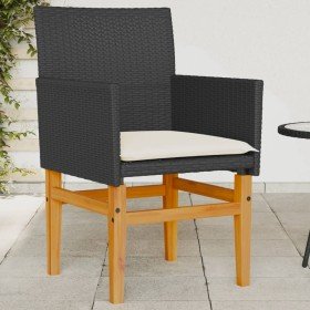 Sillas de jardín con cojín 2 uds ratán PE negro y madera acacia en Sillas de jardín | Comprar online en Foru.es