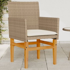 Sillas de jardín con cojín 2 uds ratán PE beige y madera acacia en Sillas de jardín | Comprar online en Foru.es