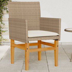 Sillas de jardín con cojín 2 uds ratán PE beige y madera acacia en Sillas de jardín | Comprar online en Foru.es