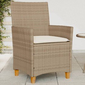 Sillas de jardín con cojín 2 uds ratán PE beige y madera acacia en Sillas de jardín | Comprar online en Foru.es