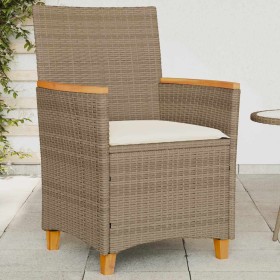 Sillas de jardín con cojín 2 uds ratán PE beige y madera acacia en Sillas de jardín | Comprar online en Foru.es