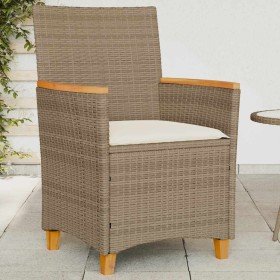 Sillas de jardín con cojín 2 uds ratán PE beige y madera acacia en Sillas de jardín | Comprar online en Foru.es