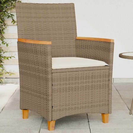 Sillas de jardín con cojín 2 uds ratán PE beige y madera acacia en Sillas de jardín | Comprar online en Foru.es