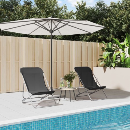 Silla de playa plegable 2 uds acero recubierto textilene negro de vidaXL, Tumbonas - Ref: Foro24-360188, Precio: 63,82 €, Des...